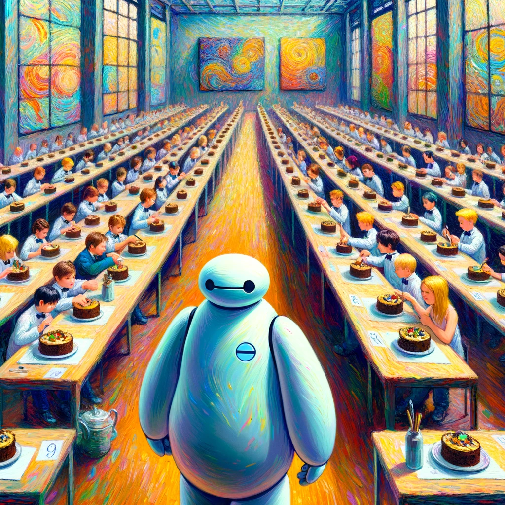 A school full of kids evaluating how good a cake is